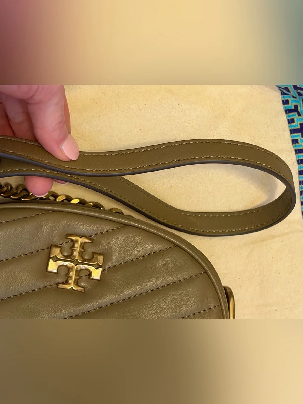 Tory Burch Kira Chevron Small Camera Bag in the color “Sandpiper”